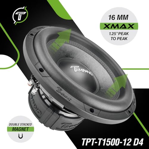 TIMPANO 12 Inch Subwoofer D4 1600 Watts Max Power Dual 4 Ohm, Subwoofer Car Audio 12 Inch 16 mm Xmax, TPT-T1500-12 D4, 2.6 In Voice Coil Double Stacked Magnet Sub woofer for Car Audio Systems (Single) - Thumbnail 4