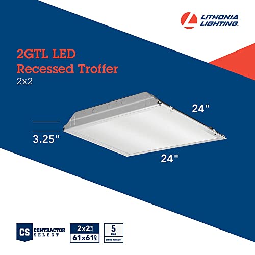 Lithonia Lighting 2x2 Lensed LED Troffer Light, Recessed LED Drop in Ceiling Light with Prismatic Lens for Grid Ceilings, 120 Volt, 4000K Cool White by Lithonia Lighting - Image 4