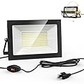LIVOWALNY 100W Flood Lights Outdoor, 11000lm Bright LED Work Light with Plug, 6000K Daylight White LED Flood Light Outdoor, IP66 Waterproof Security Lights Yard Lights for Yard Garage Stadium
