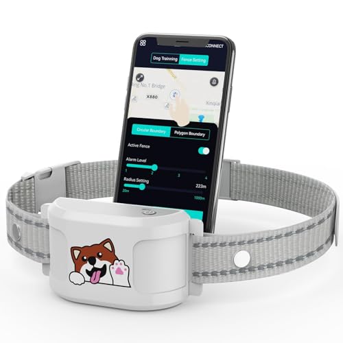 GPS Dog Fence, Wireless Training Collar- No Subscription Required, Customizable Boundaries via App 3280 FT, IPX7 Waterproof Rechargeable Collar, Smart Training Fence, Automatic Sleep/Wake