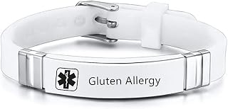 Medical Bracelets for Adults Teens,Adjustable Silicone Wristband Emergency Identification Cuff Bracelet Health Alert Systems Awareness Jewelry for Men Women,Black/White
