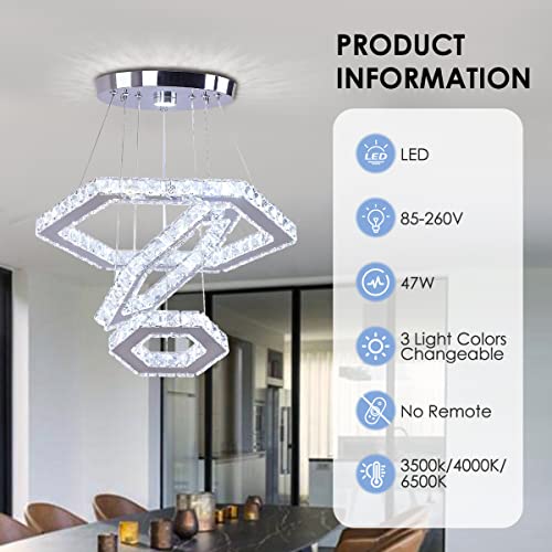 Cainjiazh LED Chandeliers Dimmable Crystal Chandelier 3 Rings Modern Pendant Light Adjustable Stainless Steel Ceiling Light Fixture for Dining Room Bedroom Living Room by Cainjiazh - Image 3