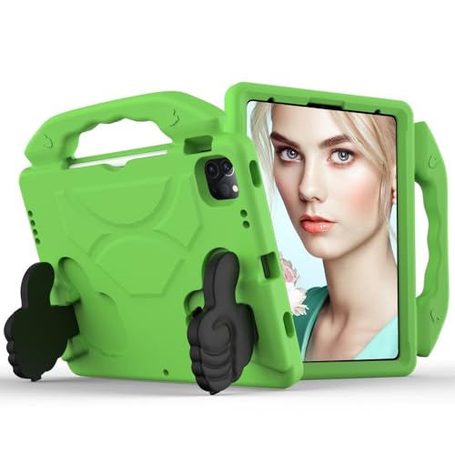 Étui iPad Air 11 M2 2024 en silicone vert antichoc avec support