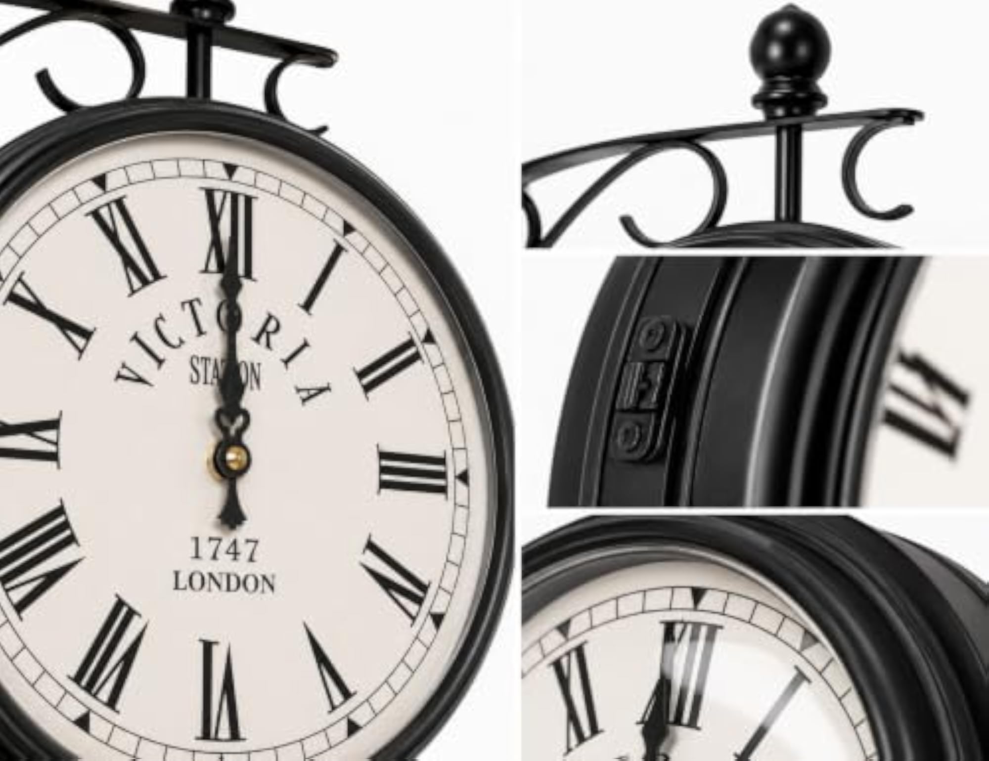 Double Sided Station Wall Clock, 10 Inch Metal Design