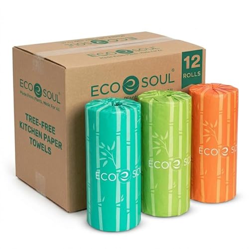 ECO SOUL Bamboo Kitchen Paper Towels, (2-Ply, 12 Rolls, 150 Sheets Each)
