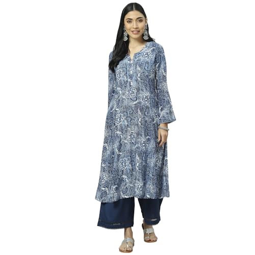 Image of Rangriti Indigo Liva Straight Kurta for Women