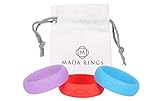 Silicone Wedding Rings 3 Pack by Mada Rings, Bands Designed for Work, Sports, Outdoor Adventures and Water Activities,Hypoallergenic, Medical-Grade Silicone—Purple, Blue and Red, size 7 (17.3 mm)