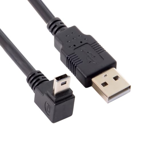 NFHK Mini USB B Type 5pin Male Down Angled 90 Degree to USB 2.0 Male Data Cable 5 Meters with EMI Ferrite Core 50cm