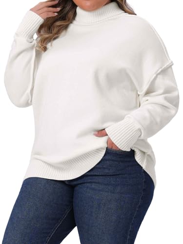 Agnes Orinda Plus Size Turtleneck Sweater for Women Long Sleeve Knit Top Casual Loose Pullover Knitwear