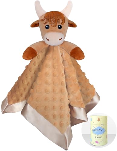 Image of MOVEPAI Boy Highland Cow Baby Security Blanket Loveys for Babies Girls, 16" Soft Baby Lovey Blanket, Baby Snuggle Stuffed Animals Blankie, Baby Girls Gifts for Infant and Toddler