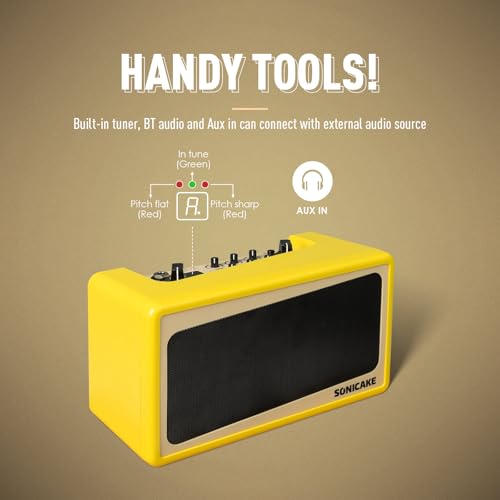 Sonicake Mini Wzmacniacz Gitarowy Combo, 9W Przenośny Wzmacniacz Elektryczny do Ćwiczeń w Sypialni, Lekki Wszystko-w-jednym Głośnik Bluetooth z 6 Modelami Wzmacniaczy, Efektami Wielofunkcyjnymi