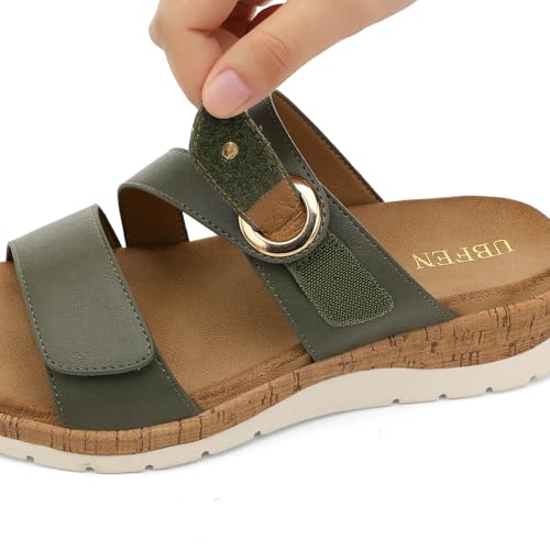Image of UBFEN Womens Slides Sandals Comfortable Low Wedge Arch Support for Walking | Soft Cushioned Insoles, Adjustable Straps, Slip On for Summer, Casual, Home, Quick Outings