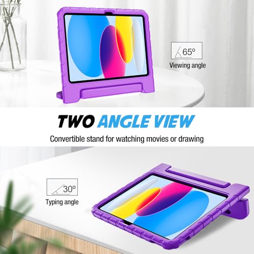ProCase Kids Case for iPad (A16) 11th Generation 2025/ iPad 10th Generation 2022 10.9 Inch with Pencil Holder, Shockproof Kids Cover with Stand and Convertible Handle -Purple by ProCase - Image 5
