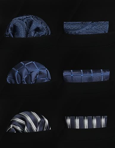 Image of HISDERN Mens Ties and Pocket Square Set Business Elegant Ties for Men Classic Lot 3 Pcs Wedding Party Neckties & Handkerchief