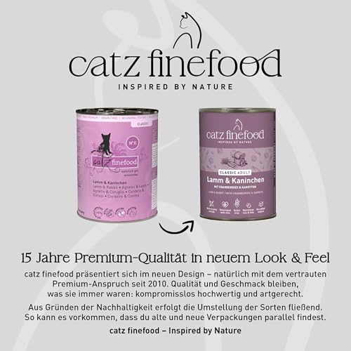 catz finefood N° 11 Lamm & Kaninchen Feinkost Katzenfutter nass, verfeinert mit Cranberries & Karotte, 6 x 400g Dosen
