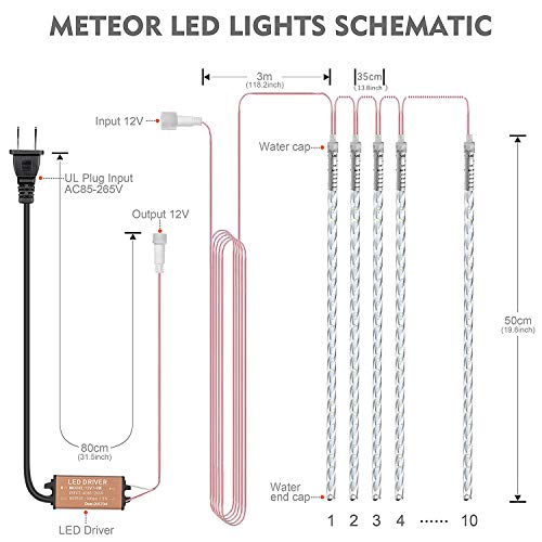 image for BlueFire Meteor Shower Lights, 19.68 Inch 10 Tubes 540 LEDs Outdoor Ic