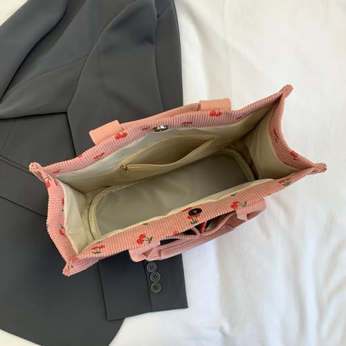 Image of Cherry Tote Bag for Women Canvas Patched Purse Cute Shoulder Bag Multi-Pocket Satchel Handbag for work travel
