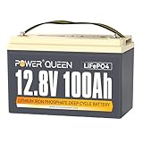 Power Queen Batterie Lithium 12V 100Ah, Batterie LiFePO4 Rechargeable avec BMS 100A, 4000+ Cycles, pour Camping Car, Système Off-Grid, Bateau, Caravane, Solaire