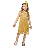 DSplay Kids Girl's Fashion Flapper Satin Dress Costume (S, Gold)…