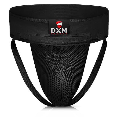 DXM SPORTS Boxing Groin Protector Men – Adjustable Groin Guard for Kickboxing, Taekwondo Sparring Gear, Muay Thai, Martial Arts Training – Mesh, Black - L