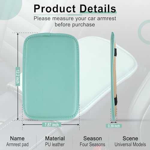 Amiss Auto Center Console Pad, PU Leather Car Armrest Seat Box Cover Protector, Universal Waterproof Non Slip Soft Center Console Armrest Pad for Most Vehicle, SUV, Truck, Car (Green)