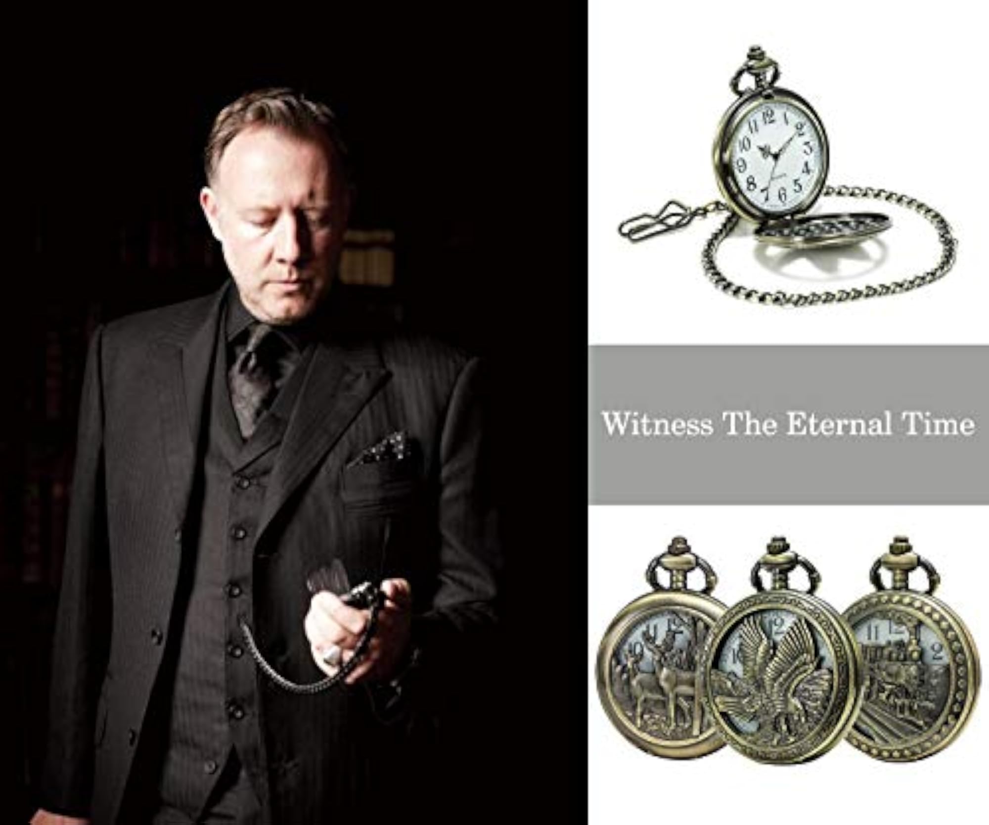 Retro Quartz Pocket Watch with Eagle Design, Bronze Case