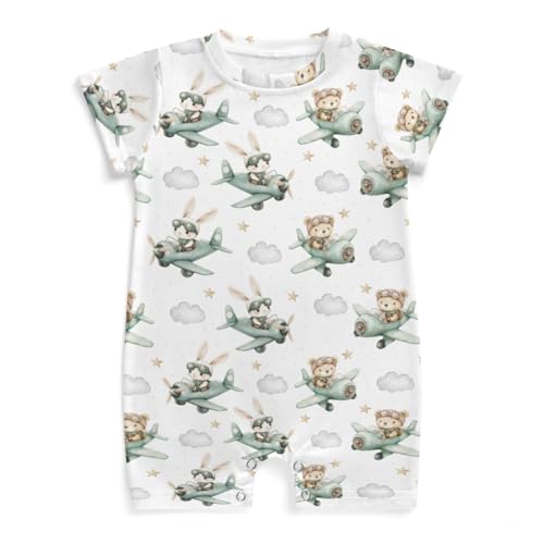 Wicbfdfv Cute Bear Bunny Plane Baby Rompers Airplanes Bears Rabbit Moon Stars Bodysuit Animal Pilot Clothes Bear 0 3M