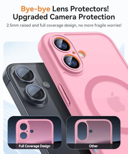 Image of CANSHN Magnetic for iPhone 16 Case, Upgraded [Full Camera Protection] [Compatible with Magsafe] [Translucent Matte] Shockproof Protective Phone Case for iPhone 16 - Pink