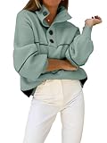 CHARTOU Women's Waffle Knit Knitwear Slouchy Striped Polo Collared Long Sleeve Pullover Sweater Tops (X-Small, Green)