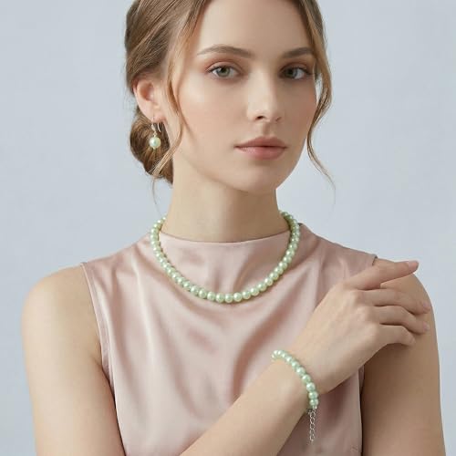 Image of JFL Combo Imitation 6mm Round Pearl Necklace Set Moti Mala Pearl Set With Earrings,Bracelet Handcrafted Jewellery for Less