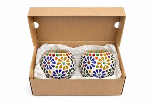 Image of Home Decor | Roli Poli Tealight Votive | Tealight Candle Holder | Mosaic Broken Glass Tea Light Votive - Assorted Multicolored (Set of Two)