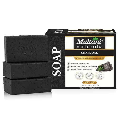 Image of Multani Natural Charcoal Soap For Oily Skin - 125 gm (Pack Of 3) | For Blackheads & Acne Prevention | For Deep Cleansing & Glow | Paraben Free | Clinically Tested | For All Skin Types | Glycerin Soap Bar For Men & Women