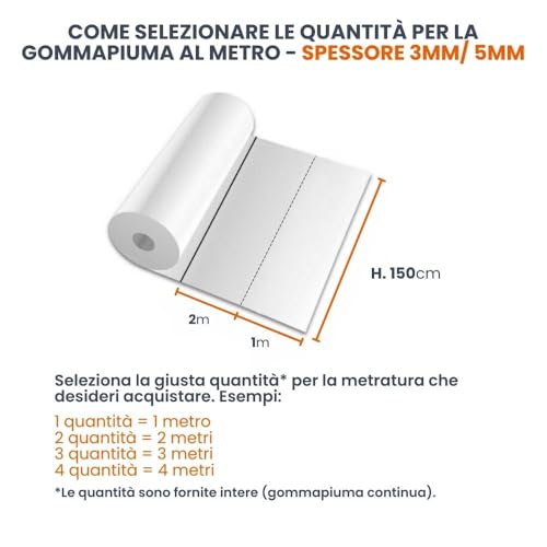 TENDAGGIMANIA Schaumstoff Polster für Polsterei und DIY polsterung schaumstoffplatte, moosgummi weiß, Dicke 0,5 cm, ideal für Sofa, Stuhl, Sessel – Schaumstoff dünn Meterware