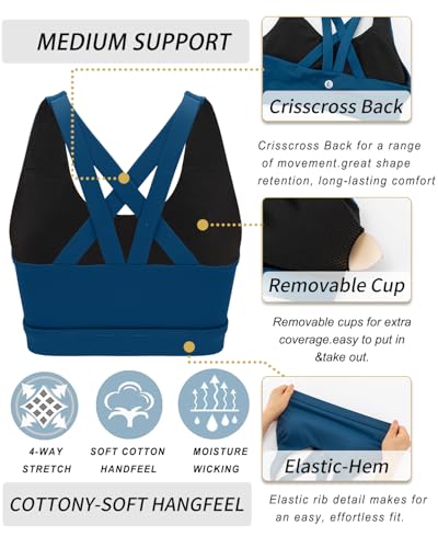 Image of RUNNING GIRL Sports Bras for Women,Padded Strappy Sports Bras Criss-Cross Back Medium Support Sports Bras with Removable Cups