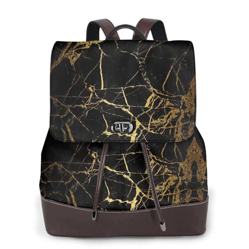 Sac à dos en cuir pour femme impression marbre noir doré : sac chic tendance mode urbaine