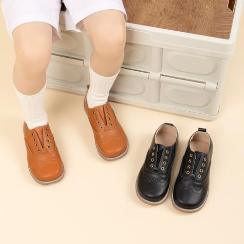 Image of Meckior Toddler Boys Girls Dress Shoes Little Kid Oxford Shoes Wedding Church Dress Shoes PU Leather Lace Up School Uniform Loafer Flats