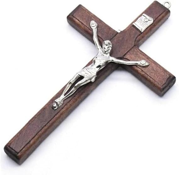 Clockjuan Brown Wooden Cross Hanging Religious Worship Symbol For Home Decoration Wooden Catholic Crucifix Orament, Decorative Items Accessories