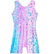 Kirinkylin Gymnastics Leotards for Girls Shiny Tumbling Bodysuits Gym Tank Leos Sleeveless Dance ...