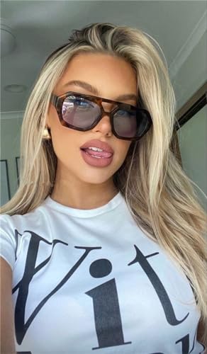 ADE WU Trendy Square Aviator Sunglasses for Women Thick Frame Double Bridge Geometric Sun Glasses2