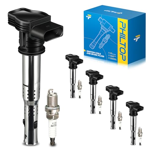 Image of PHILTOP UF575 Ignition Coil Pack and Spark Plugs Kit Fits for Volkswagen 2009-2017 Tiguan, 2006-2010 2012-2013 Jetta, 2009-2016 CC 2.0T,Audi 2011-2016 Q5, Audi 2010-2016 A4 Quattro, 5PCS
