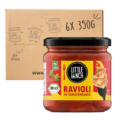 Little Lunch Bio Ravioli in Tomatensauce | Camping | Fertiggericht für jeden Tag | Vegan | Nudeln mit Gemüsefüllung | Ohne zugesetzten Zucker | Ohne Geschmacksverstärker | 6 x 350g