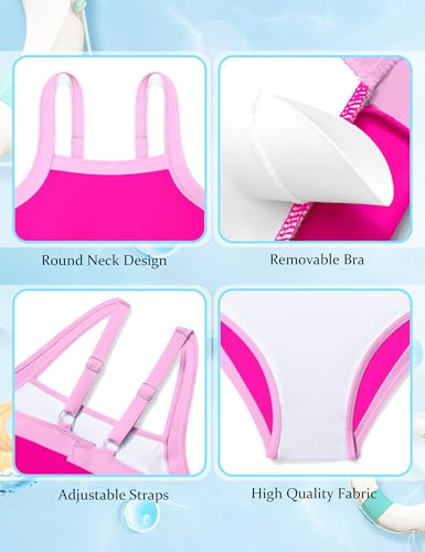 Image of Shallmu Girls Swimsuits Color Block Adjustable Thick Strap One Piece Bathing Suits with Cover Up Skirt Girl's Swimwear 9-16Y