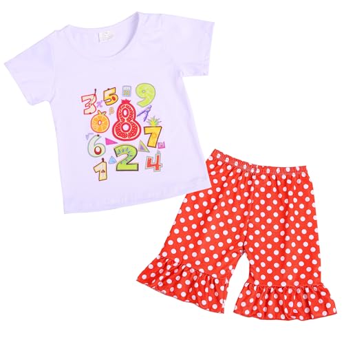 Image of Toddler Girls Back to School Pencil Outfits Set Ruffle T-Shirt Dress and Pants Outfit Set 3-8Years