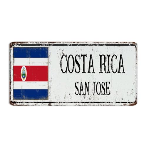 Letrero de metal personalizado con la bandera de Costa Rica de la calle de la ciudad, 6 x 12 pulgadas, para lavandería, puerta delantera, decoración de pared, letrero de metal de aluminio, recuerdo de
