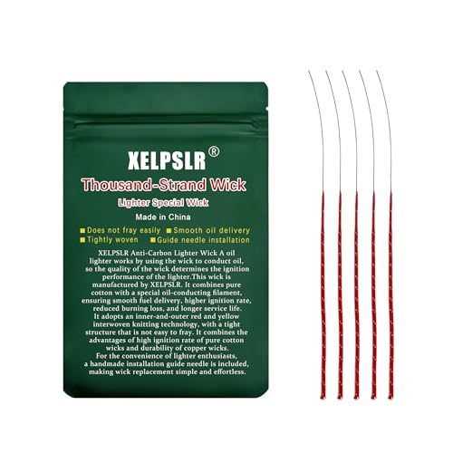 Premium Lighter Wick for Zip&Most Kerosene Lighters - Anti-Fraying, High Ignition Rate, Long-Lasting, Needle-Install Design (1.9mm 5 red Wicks(Ideal for lighters with Narrow Wick Openings))