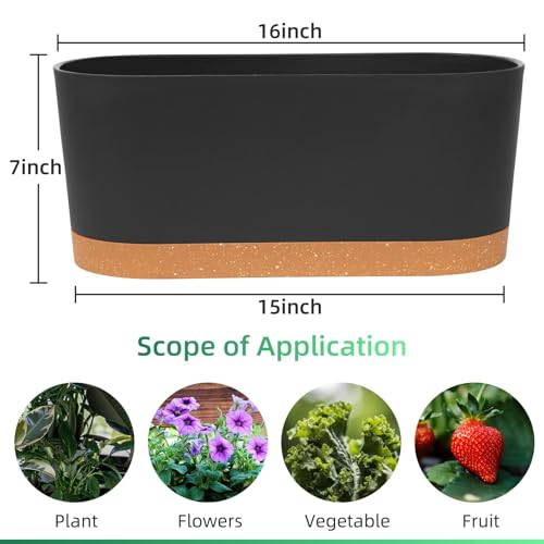 QCQHDU 16\" L x 7.6\" W x 7\" H Window Planter Box, 2 Pack Self Watering Pots for Indoor Plants with Drainage Holes & Saucer, Outdoor Flower Pots Home Garden Modern Decor