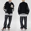 GIJOVANA College Jacket Men's Oldschool Sports Jacket Varsity Jacket Patchwork Collegiate Baseball Jacket Stand-Up Collar Streetwear, black, XXL #1