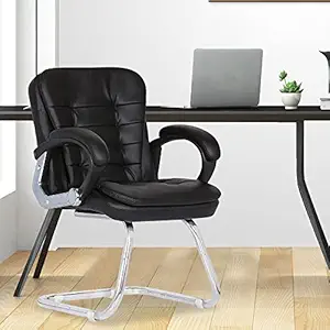 RW REST WELL Milford High-Back Swivel Computer Office Chair with Armrests, Ergonomic Leatherette-Padded Desk Chair (Visitor, Low Back, Black)
