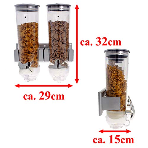 Foto von Smartfox 2fach Wandspender Müslispender Dispenser Cornflakes-Dosierer mit 1,5 l Behältern in silber inkl. Wandhalterung