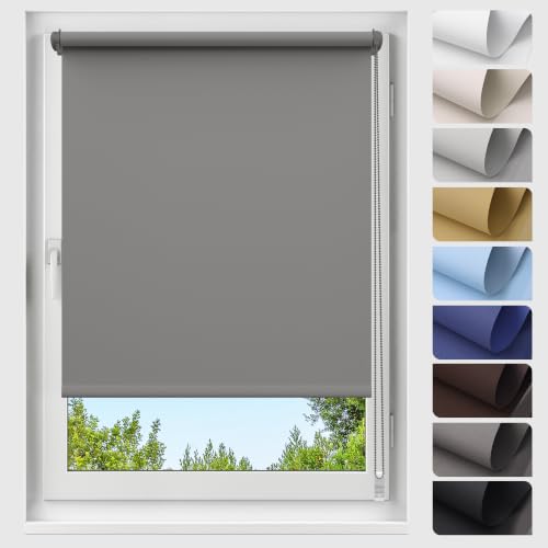 Allesin Store Enrouleur Occultant Thermique sans Perçage, Rideau Opaque Isolant, Montage Simple pour Fenêtre ou Porte, 40l x 170L cm, Largeur du Tissu 40 cm, Gris Foncé